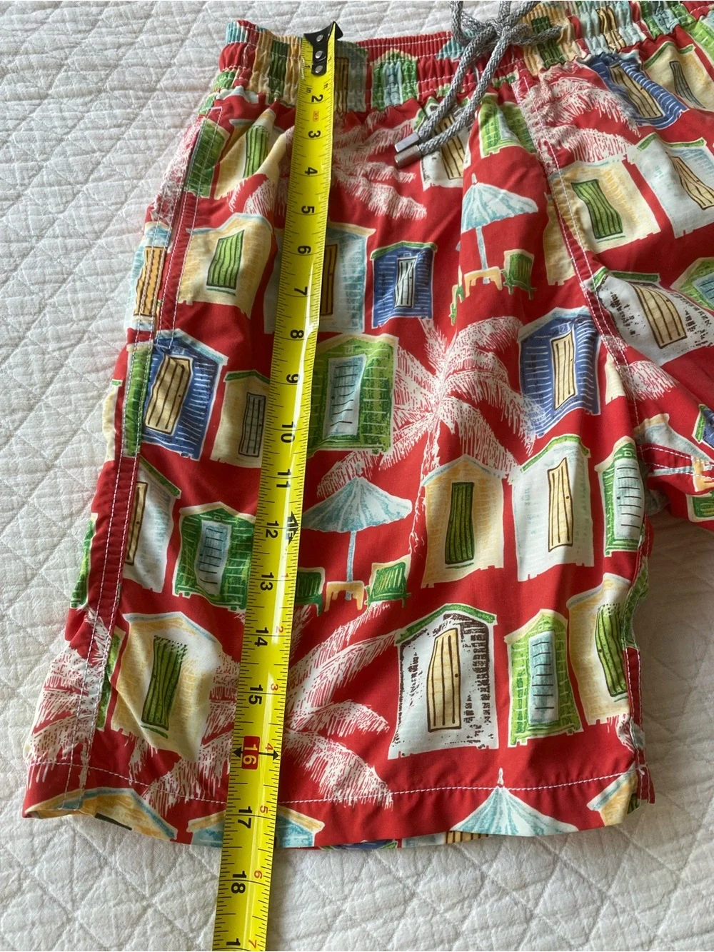 Vilebrequin Red Beach Hut Swim Trunks Palm Tree Drawstring Preppy Print Medium